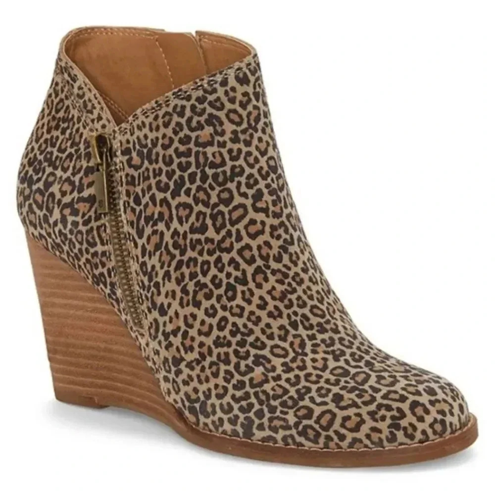 Lucky Brand Yewani Leopard Wedged Ankle Booties